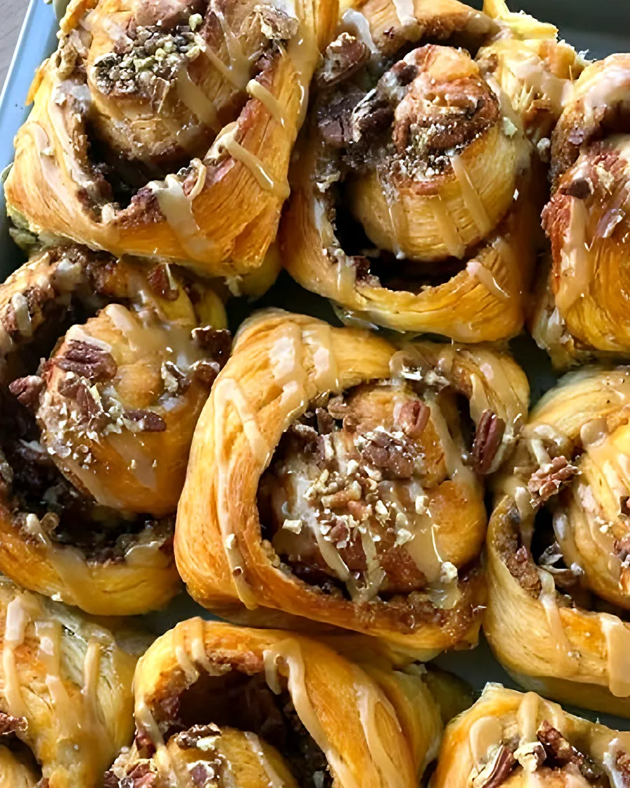 A tray of pecan cinnamon buns