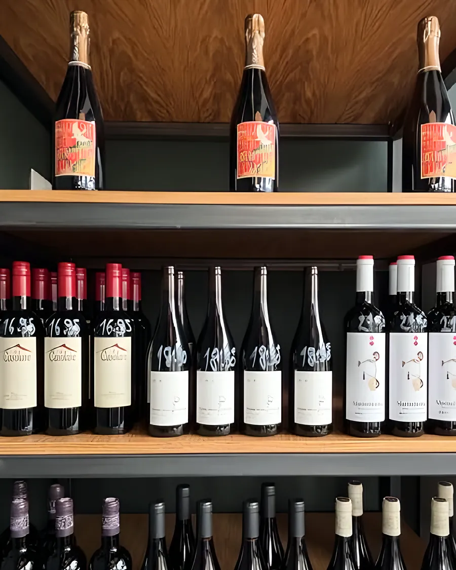 Wine shelves inside the café